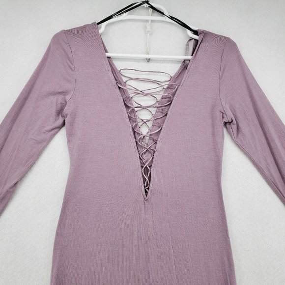 NWT FOREVER 21 Dress Women's Lace up Bodice & Back V-Neck Purple Large - Picture 6 of 12